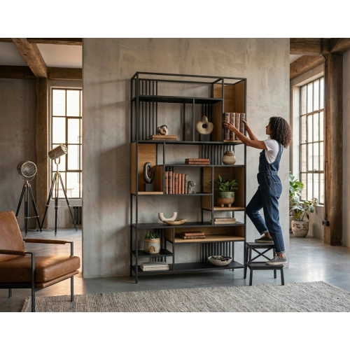 REGAŁ NA KSIĄŻKI METALOWE DREWNO LITE DĄB JESION OLCHA RNK-142